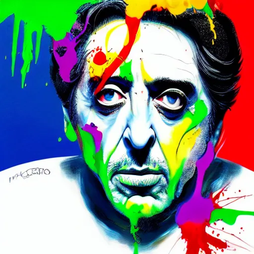 Image similar to al pacino as scarface painted by alex pardee and nekro and petros afshar, unstirred paint, vivid color, cgsociety 4 k