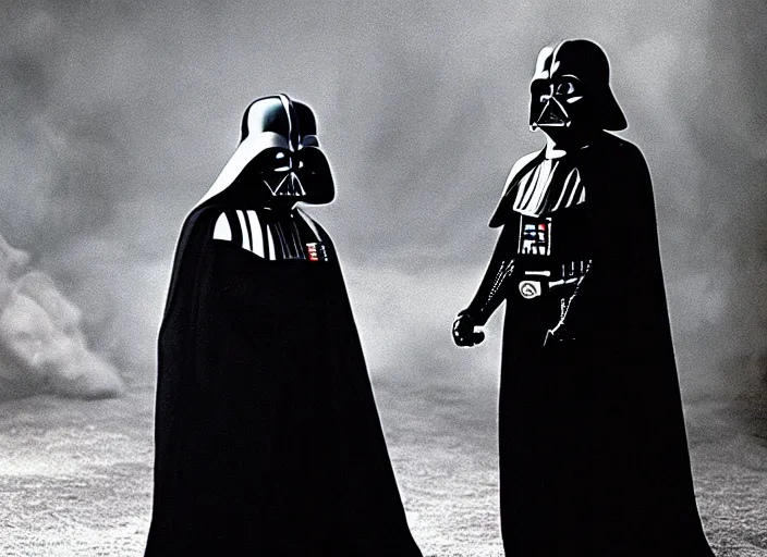 Prompt: film still of Darth Vader as William the man in black in Westworld ,