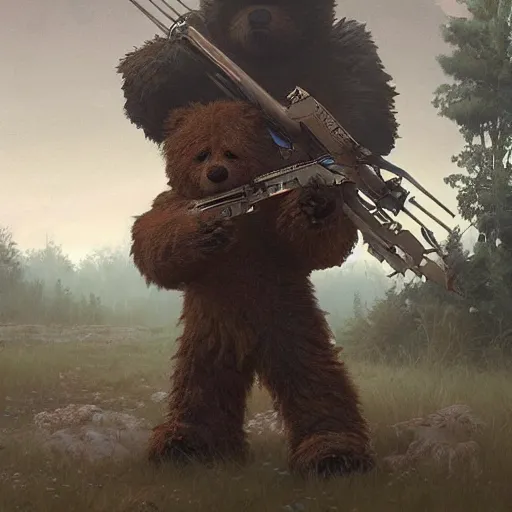 Image similar to mean fluffy teddybear protecting girl, dystopian, sci-fi, extremely detailed, digital painting, sculpted in zbrush, artstation, concept art, smooth, sharp focus, illustration, chiaroscuro lighting, golden ratio, incredible art by artgerm and greg rutkowski and alphonse mucha and simon stalenhag