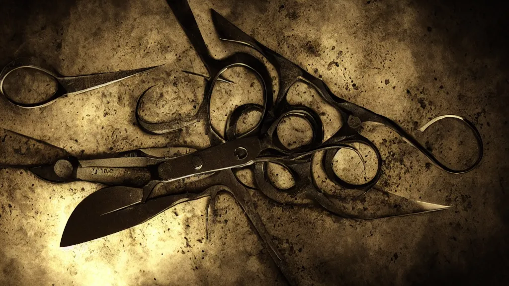 Image similar to monster scissors, eldritch, horror, 8K, concept art, filmic, HDR, hyperrealism, volumetric lighting, Dark art