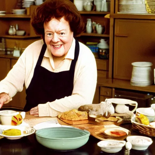 Prompt: photo of julia child as a calico critters