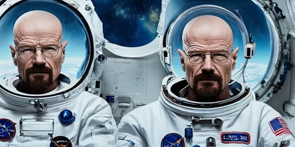 Image similar to Walter White as an astronaut outside a space station, 4k detailed, very very well detailed image 5, 8k