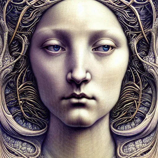 Prompt: detailed realistic beautiful moon goddess face portrait by jean delville, gustave dore, iris van herpen and marco mazzoni, art forms of nature by ernst haeckel, art nouveau, symbolist, visionary, gothic, neo - gothic, pre - raphaelite, fractal lace, intricate alien botanicals, ai biodiversity, surreality, hyperdetailed ultrasharp octane render