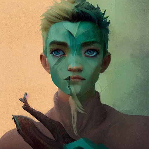 Image similar to Beautiful Avatar with a blond hair, green eyes, satyr ears and blue skin profile picture by Greg Rutkowski, asymmetrical, Organic Painting , Matte Painting, geometric shapes, hard edges, street art, trending on the artstation:2 by Sachin Teng:4, blur: -4