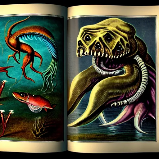 Image similar to bestiary of creatures from the depths of the unconscious psyche