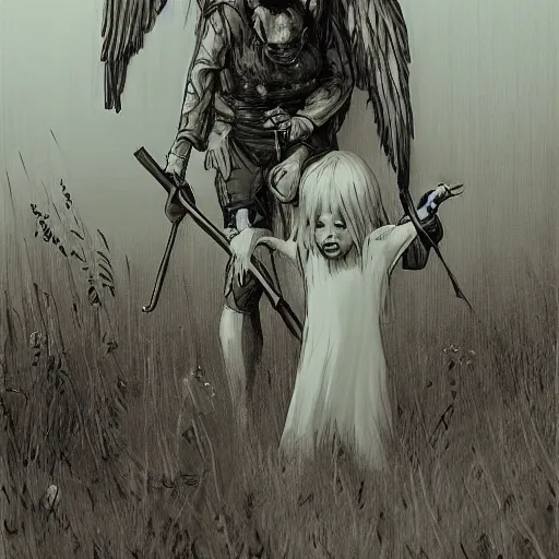 Image similar to guardian angel protecting child by Boris Groh trending on ArtStation