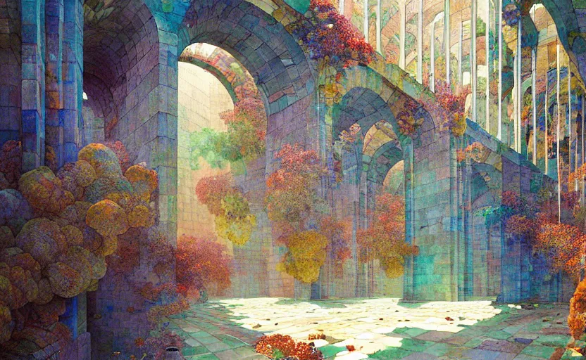 Image similar to tiled room squared waterway, aqueducts, fantasy. intricate, amazing composition, colorful watercolor, by ruan jia, by maxfield parrish, by marc simonetti, by hikari shimoda, by robert hubert, by zhang kechun, illustration, gloomy