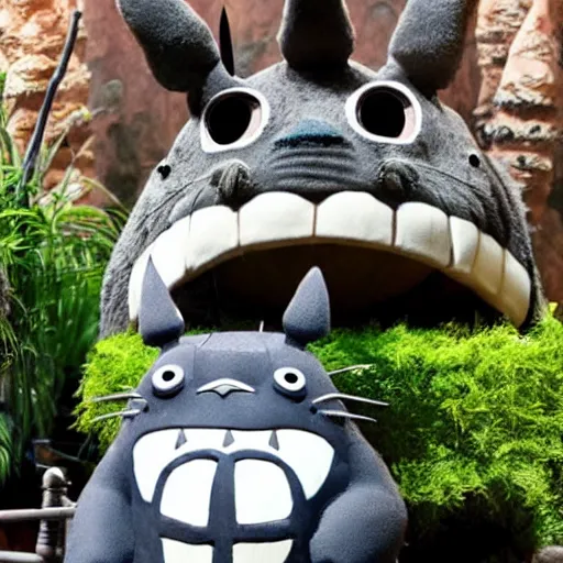 Prompt: photo of a totoro animatronic as part of disney's pirate ride