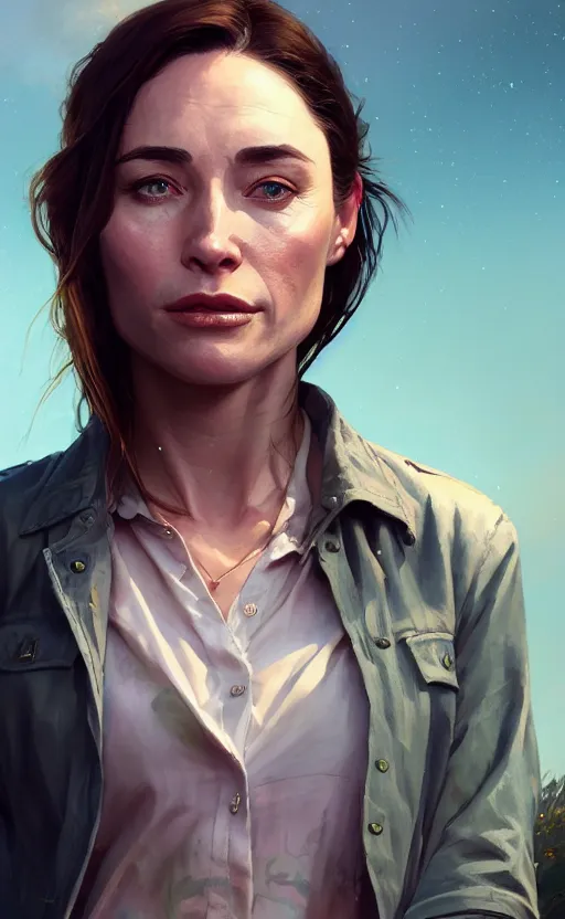 Image similar to highly detailed portrait young claire forlani in gta v, stephen bliss, unreal engine, fantasy art by greg rutkowski, loish, rhads, ferdinand knab, makoto shinkai and lois van baarle, ilya kuvshinov, rossdraws, tom bagshaw, global illumination, radiant light, detailed and intricate environment