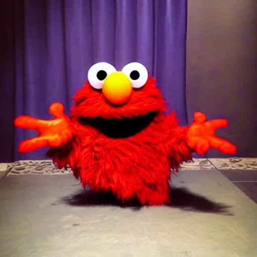 Prompt: Elmo as a monster, horror, dark, scary, real
