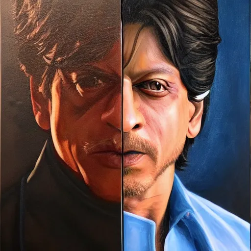 Prompt: a realistic painting by Raffaello Sanzi depicting Shahrukh Khan with the head of the symbiotic Metalder in the Renaissance,smooth,Sharp focus, trending on Artstation.