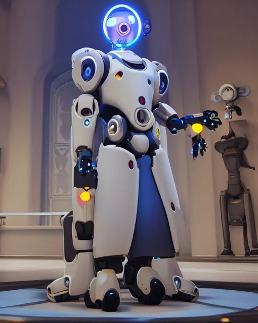 Prompt: robot omnic catholic priest in overwatch