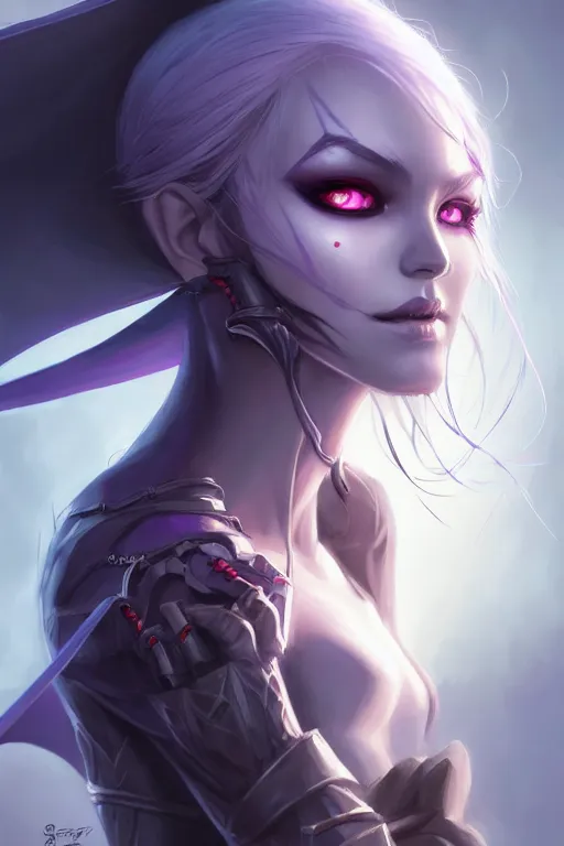 Prompt: Character concept portrait art of a female Drow necromancer, scythe, pretty face, long dark hair, by Stanley Artgerm Lau, WLOP, Rossdraws, James Jean, Andrei Riabovitchev, Marc Simonetti, and Sakimichan, tranding on artstation