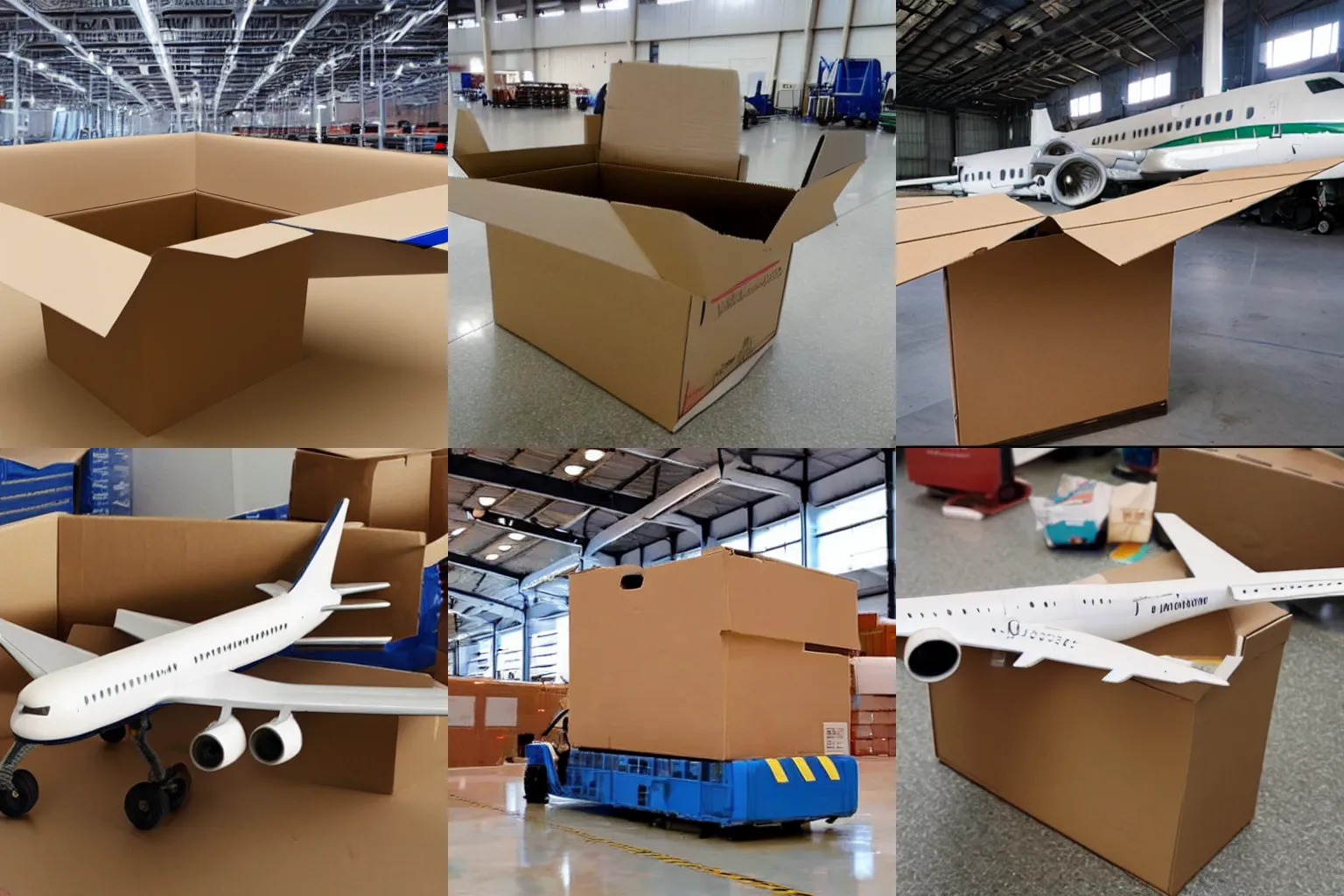 Prompt: an airplane being shipped in a cardboard box.