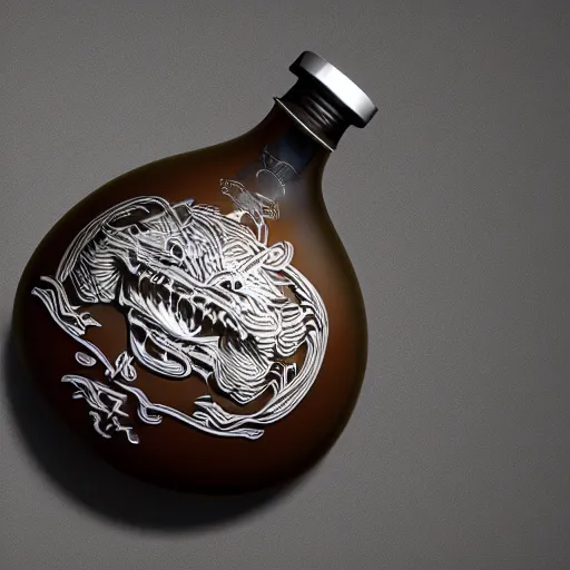 Prompt: transparent ancient boar flask with Chinese dragon, raytracing, orthographic 3d rendering, octane render