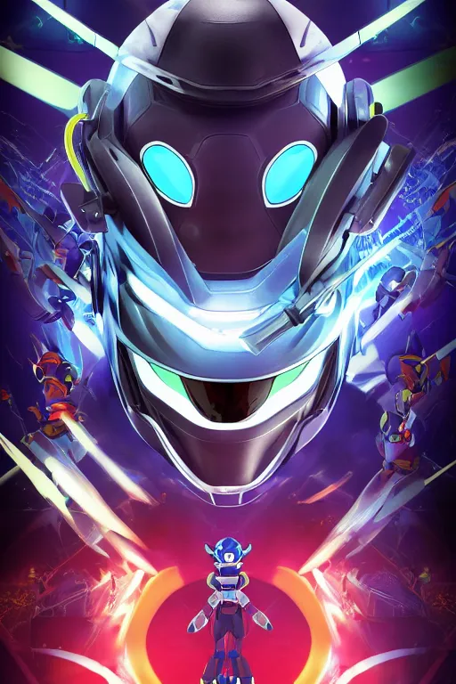 Image similar to robot ninja mask helmet megaman x zero rockman 2 0 2 2 switch game boss legacy collection fanart artsation hyper realistic, octane render clouds, neon colors, bright lights, avatar movie style blue color, 3 2 k image, avatar movie with what if marvel style animation, xel - shaded animation style