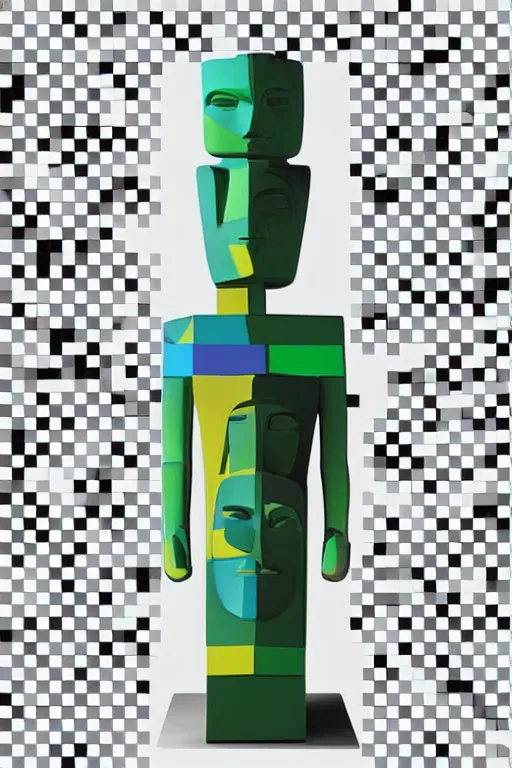 Image similar to cubist moai statue cutout digital illustration cartoon colorful beeple