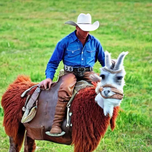 Prompt: a cowboy riding a llama
