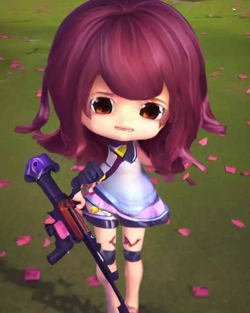 Image similar to katelynn mini cute style, highly detailed, rendered, ray - tracing, cgi animated, 3 d demo reel avatar, style of maple story, maple story gun girl, katelynn from league of legends chibi, perfect eyes, realistic human eyes