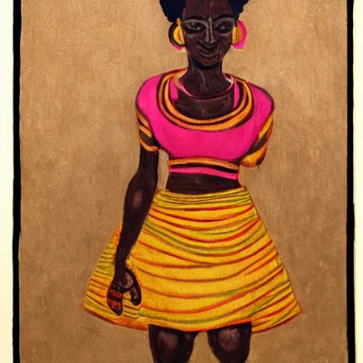 Prompt: african woman dancing, in the style of chiron duong