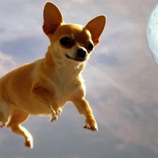 Prompt: chihuahua flies to the moon