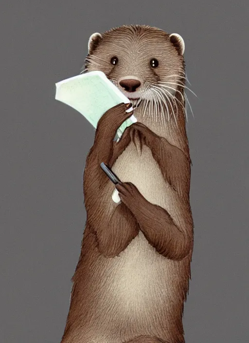 Image similar to cute otter holding a pencil at a desk