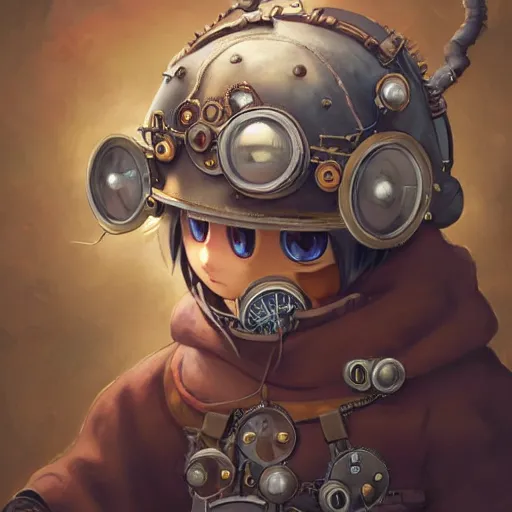 Prompt: a detailed portrait of a made in abyss character with a steampunk mask, by victo ngai and justin gerard, digital art, realistic painting, very detailed, fantasy, dnd, character design, trending on artstation