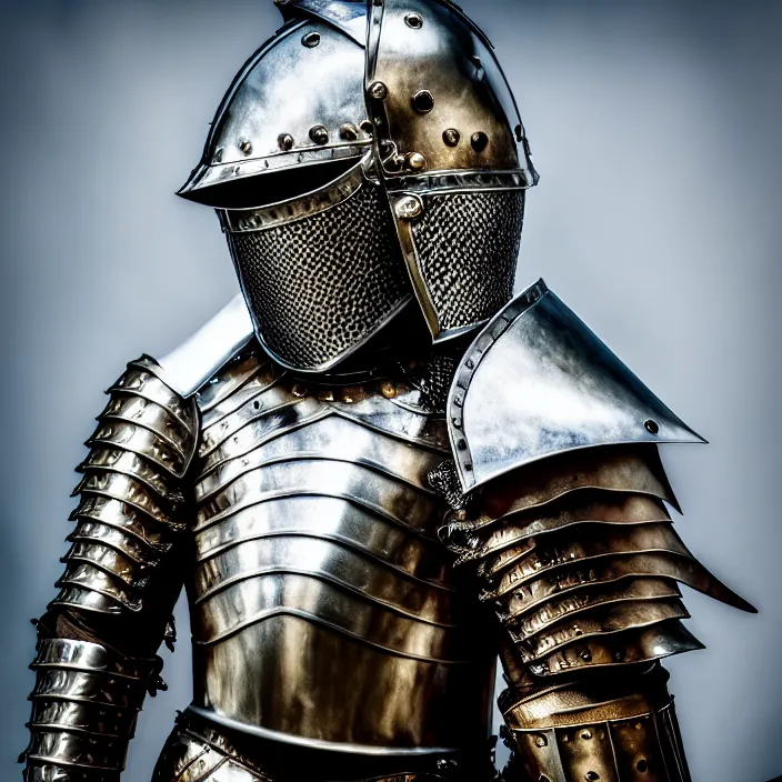 Prompt: photo of a knight with metal crocodile themed armour and helmet, highly detailed, 4 k, hdr, smooth, sharp focus, high resolution, award - winning photo