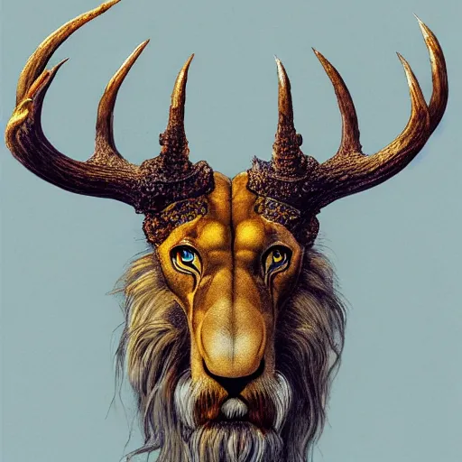 Prompt: blue ringed octopus lion seal deer stag, antlers hybrid fantasy illustration, digital art, max details, hyper realistic, 8 k resolution, intricate, elegant, highly detailed, digital painting, artstation, concept art, matte, sharp focus, illustration, by james gurney, graeme base, brian froud, alan lee