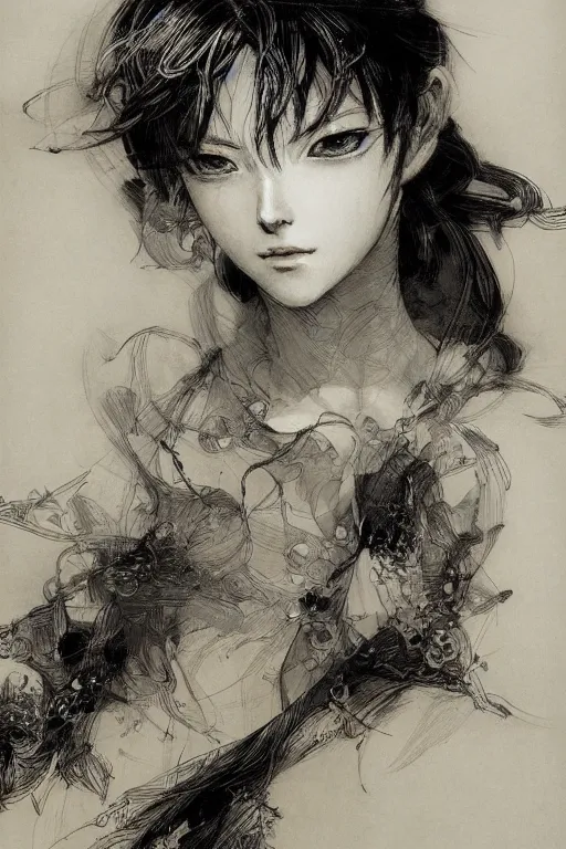 Image similar to portrait of anime woman, pen and ink, intricate line drawings, by craig mullins, ruan jia, kentaro miura, greg rutkowski