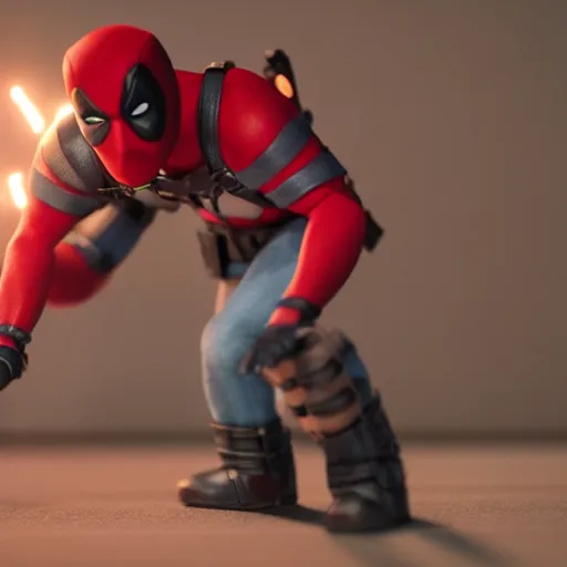 Prompt: wade wilson claymation, deadpool, cinematic, volumetric lighting