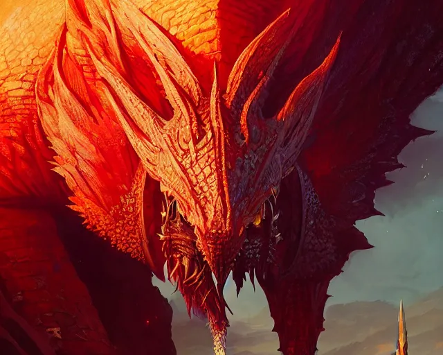 Image similar to highly detailed portrait of red dragon, in dragon age : inquisition, stephen bliss, unreal engine, fantasy art by greg rutkowski, loish, rhads, ferdinand knab, makoto shinkai and lois van baarle, ilya kuvshinov, rossdraws, tom bagshaw, global illumination, radiant light, detailed and intricate environment