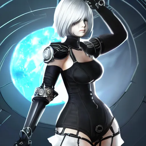 Prompt: full body shot of 2B (Nier Automata) as a Starcraft 2 character, artstation cgsociety highly-detailed