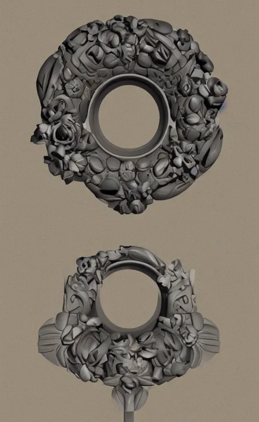 Image similar to stone toroid sculpted with floral motifs by bernini trending on artstation