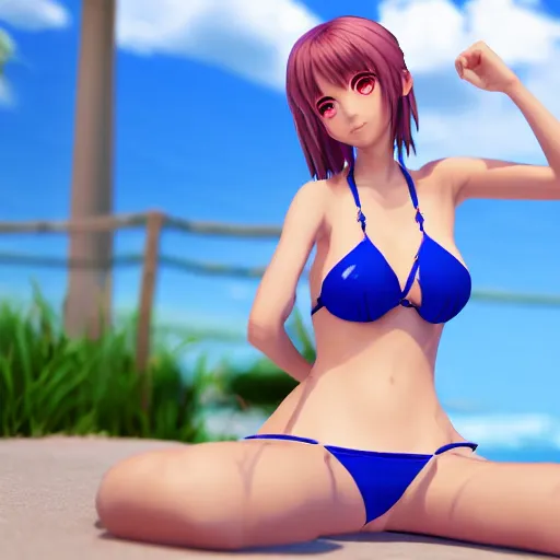 Image similar to a detailed portrait of pretty anime girl blue eyes in bikini, unreal engine 5 rendered, incredibly highly detailed and realistic, 8 k, sharp focus, studio quality