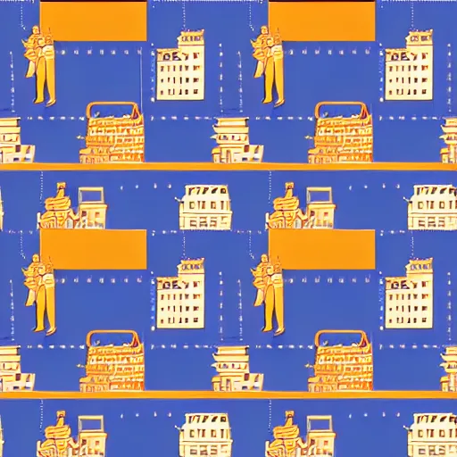 Image similar to fashion house hermes repeating pattern featuring cities and people vector illustration in style of anime realistic