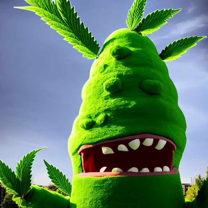 Image similar to giant angry anthropomorphic angry marijuana plant