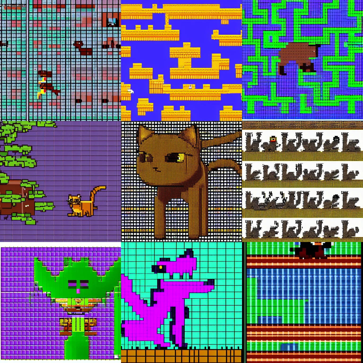 Prompt: a cat jumping up and down, pixel art animation, sprite sheet, 6 4 frames, sprite, animation