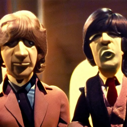 Image similar to stills from puppets movie by gerry anderson about the beatles, that band, vintage film, 1 9 6 0 s