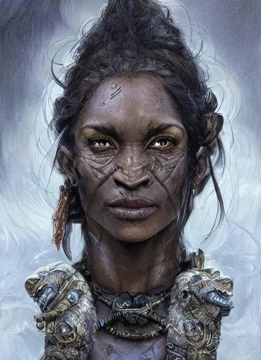 Prompt: gruntly halfling mage with dark skin and a rat-like face ,beautiful detailed eyes, dirty, fantasy, intricate, rough, highly detailed, digital painting, 4k, HDR, concept art, detailed jewelry, smooth, sharp focus, illustration, art by Artgerm, H R Giger and Alphonse Mucha