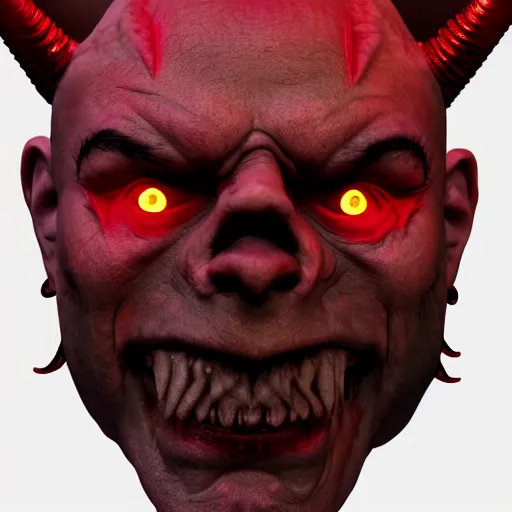 Prompt: A portrait of a Rabbi that is the devil with horns looking at the camera in anger, satan, red skin, dark, ominous, haunting, sinister, close-up, studio lighting, realism, 8k, 3D render, octane 3D, maya, cinema 4D, Blender, red lighting, scary, horror, dark,