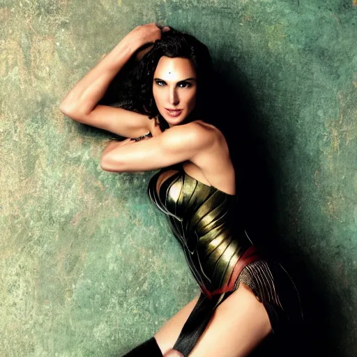 Image similar to Full body photo of the beautiful woman Gal Gadot as a female werewolf, she has a glow coming from her, she is getting ulluminated by the full moon, the photo was taking by Annie Leibovitz, matte painting, oil painting, naturalism, 4k, 8k