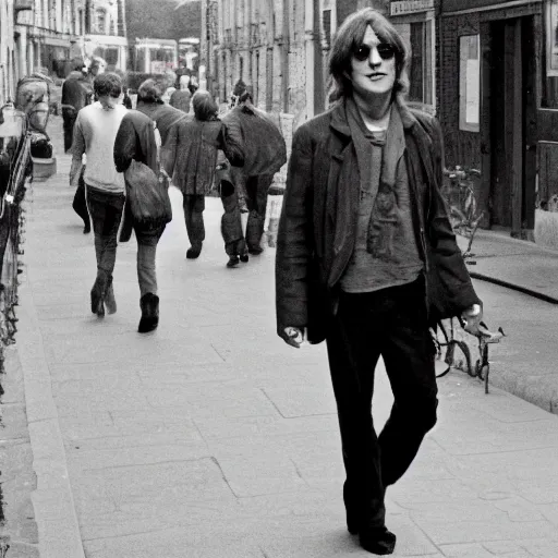 Image similar to john lennon walking down the street, hd, 4 k, high resolution, intricate detail, realistic