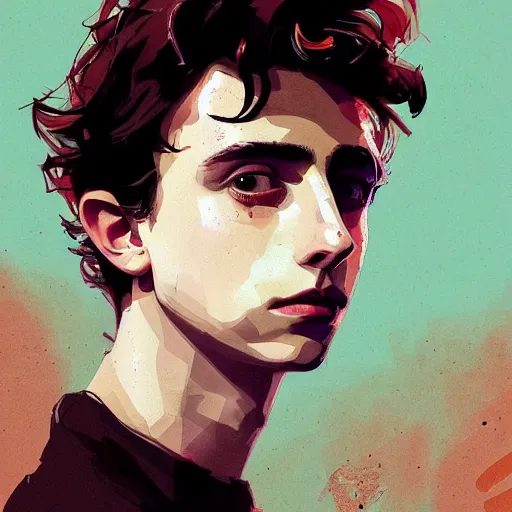 Image similar to portrait of timothee chalamet, concept art by jama jurabaev and ismail inceoglu and sparth, cel shaded, cinematic shot, trending on artstation, high quality, brush stroke