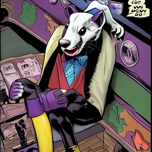 Image similar to A ferret as the Joker, Comic book art