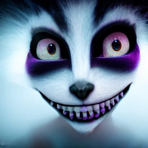 Prompt: vanishing cheshire cat, volumetric lighting, fog, vanishing, disaspora, modelsociety, radiant skin, huge anime eyes, rtx on, perfect face, intricate, sony a 7 r iv, symmetric balance, polarizing filter, photolab, lightroom, 4 k, dolby vision, photography award