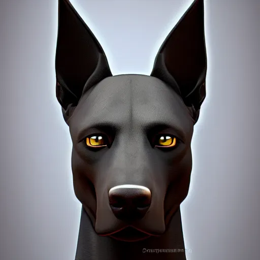 Image similar to portrait of anubis, black doberman face, angry look, ready for battle, masterpiece, mattepainting concept blizzard pixar maya engine on cold night stylized background splash comics global illumination lighting artstation by samwise didier