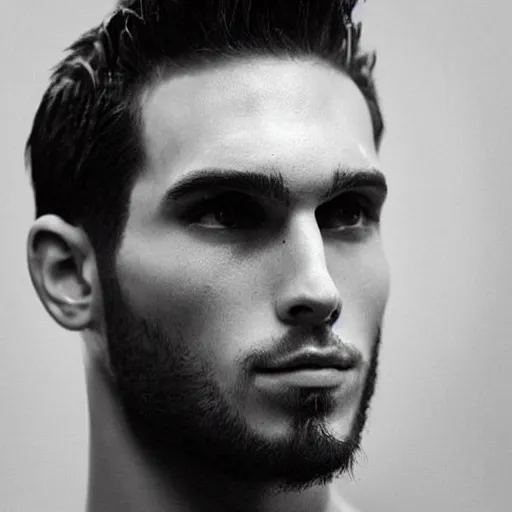 Image similar to “a realistic detailed photo of a guy who is an attractive humanoid who is half robot and half humanoid, who is a male android, Tyler Seguin, shiny skin, posing like a statue, blank stare”