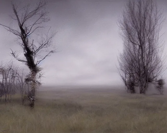 Image similar to A haunted landscape. Lisa Yuskavage.