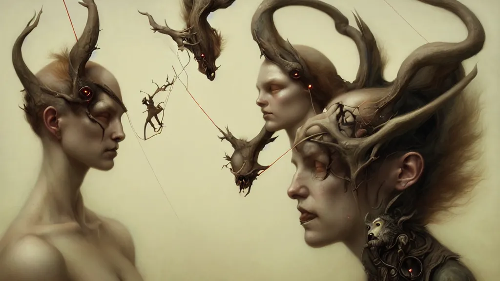 Prompt: people tethered and sewn to each other, in the style of peter mohrbacher by weta digital and beth cavener, high face symmetry, intricate, masterpiece, award winning, high face symmetry, intricate